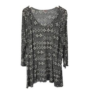 Tianello Asymmetric Pullover Tunic Womens 2X Geometric Print Abstract Black USA